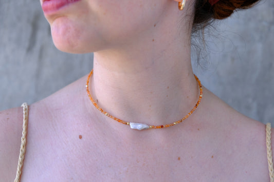 Collar turnalina naranja con perla