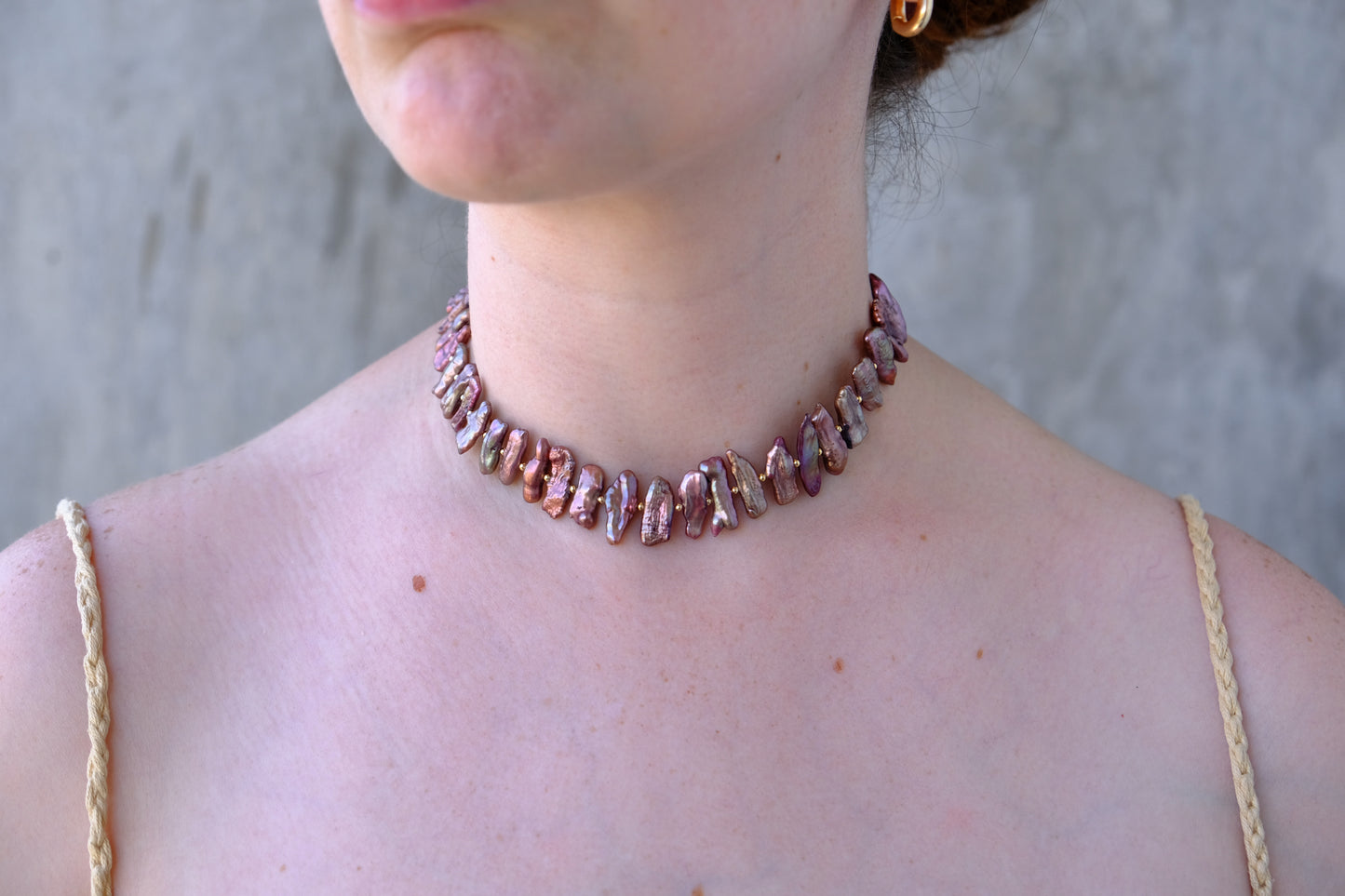 Chocker perlas vertical rosado