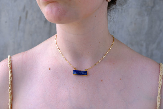 Collar cadena lapiz lazuli rectangulo